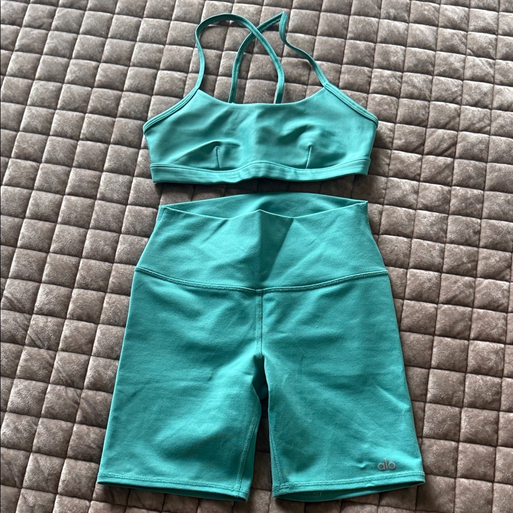 ALO Yoga High-Waist Shorts and sport bra